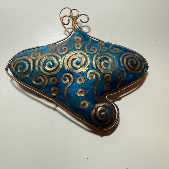 Christmas Decor Capiz Star Ornament 5 Pieces Gold Spirals Swirls Red Green Blue - Picture 3 of 7